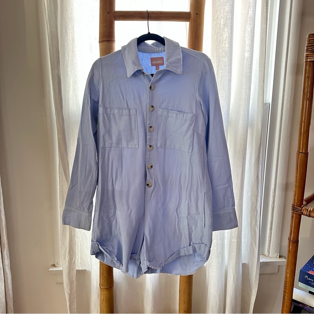 Pastel jean button down  jumpsuit